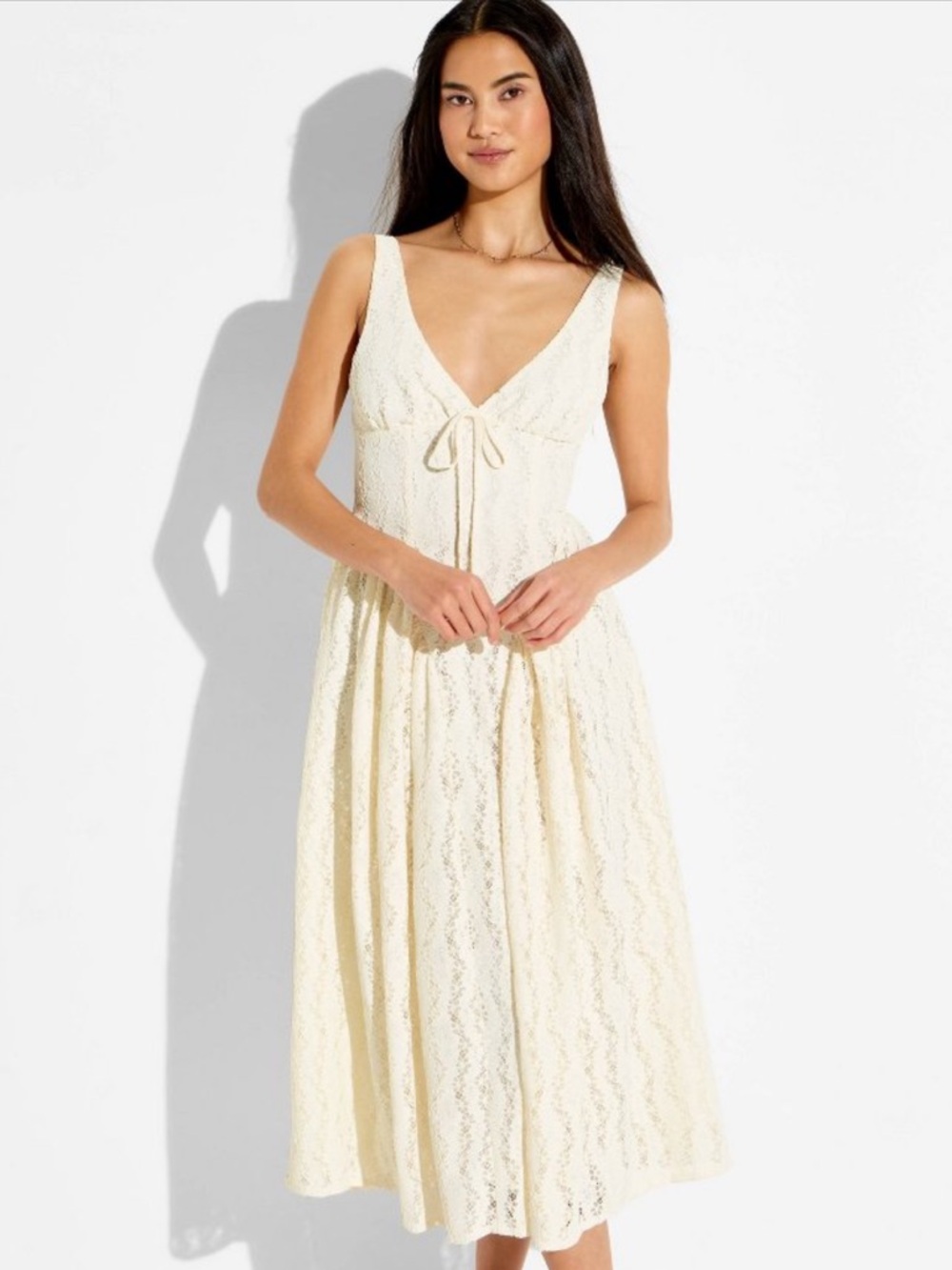 Women's Midi Lace Basque Empire Waist Dress - Wild Fable™ Cream S - Picture 2 of 3